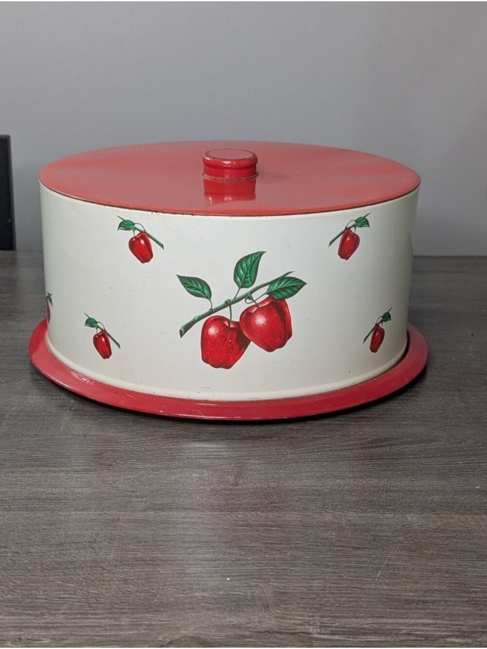 Vintage Decoware 1960s Apple Cake Carrier Red White Enamel Farmhouse